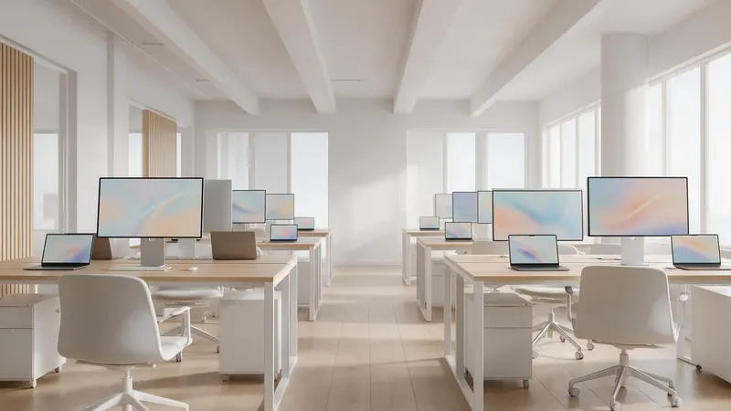 Medium modern office with about ten workstations